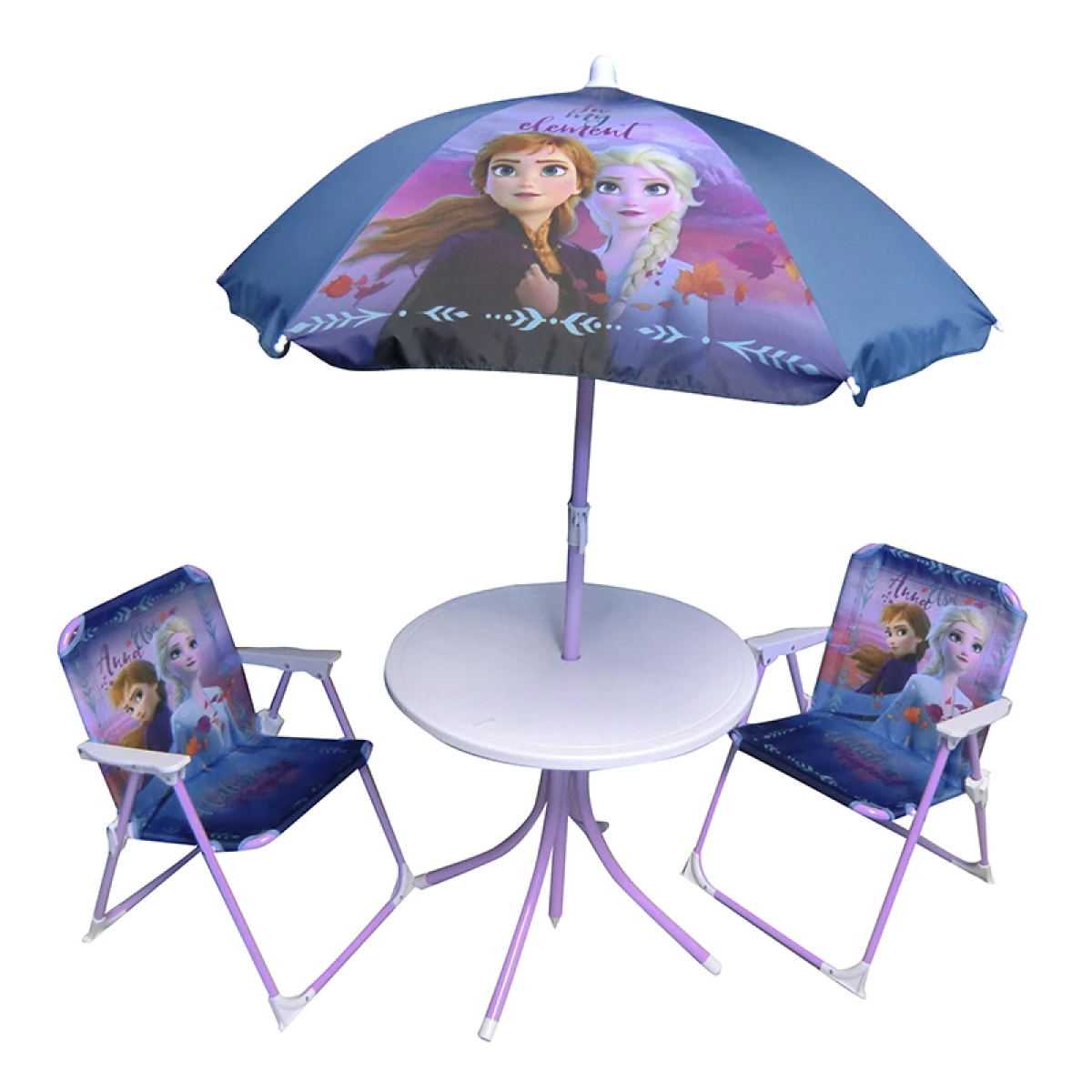Set Jardín Frozen 4 Piezas: 2 sillas, 1 Mesa y 1 Sombrilla Diseño Surtido 