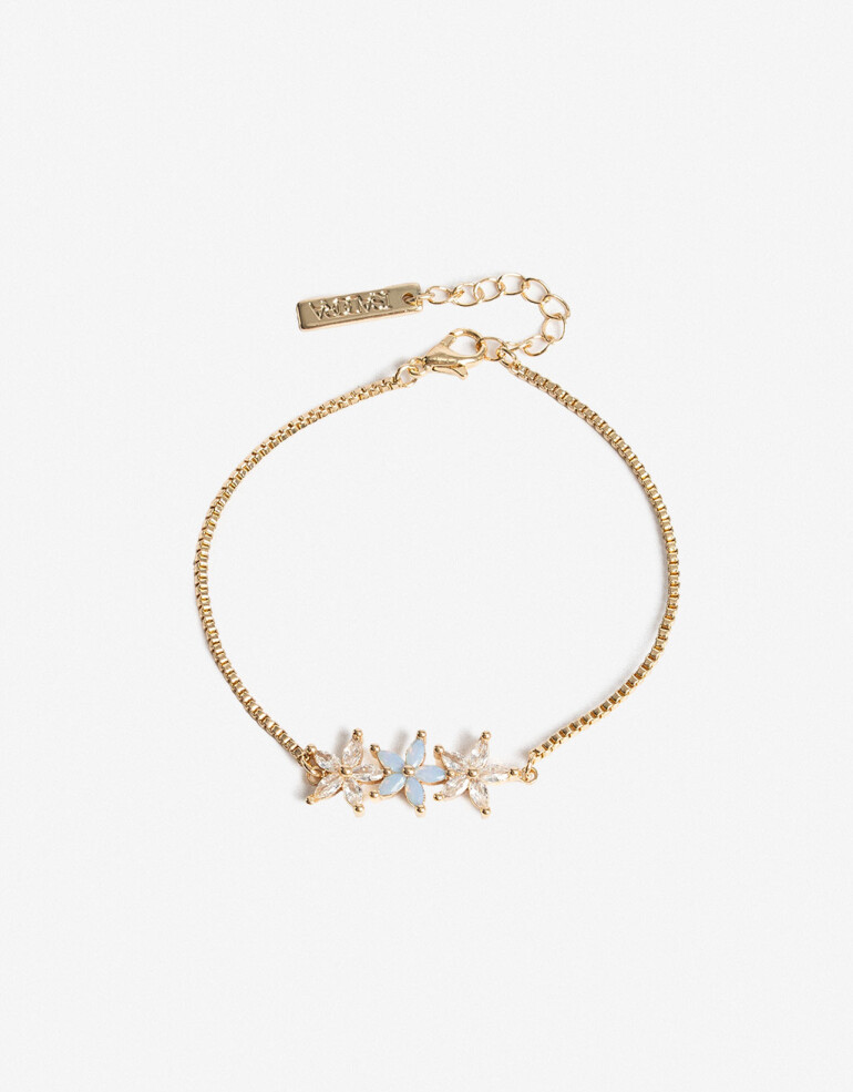 Pulseras Flexibles Strass Pulsera Flexible De Flores Con Cubic - Dorado