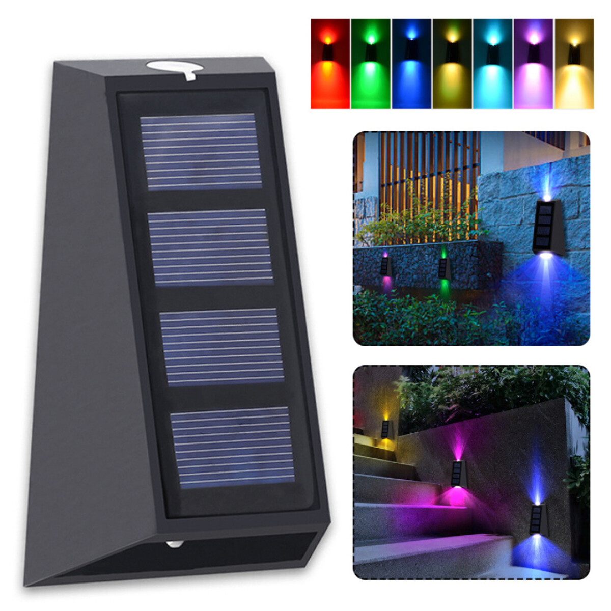 Foco Led Panel Solar Rgb Lampara Luz Exterior Pared x 2 unidades — Una Ganga