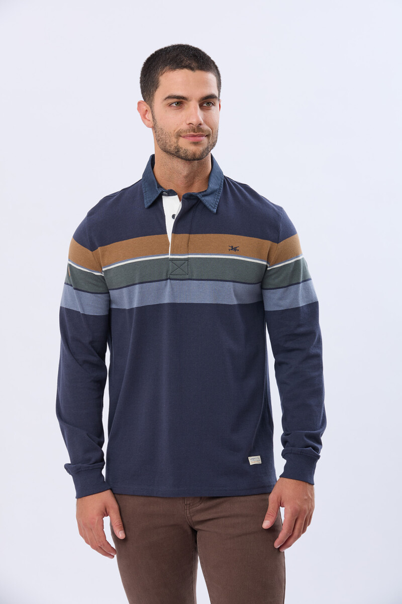 REMERA POLO RAYADA EN ALGODÓN - Azul 