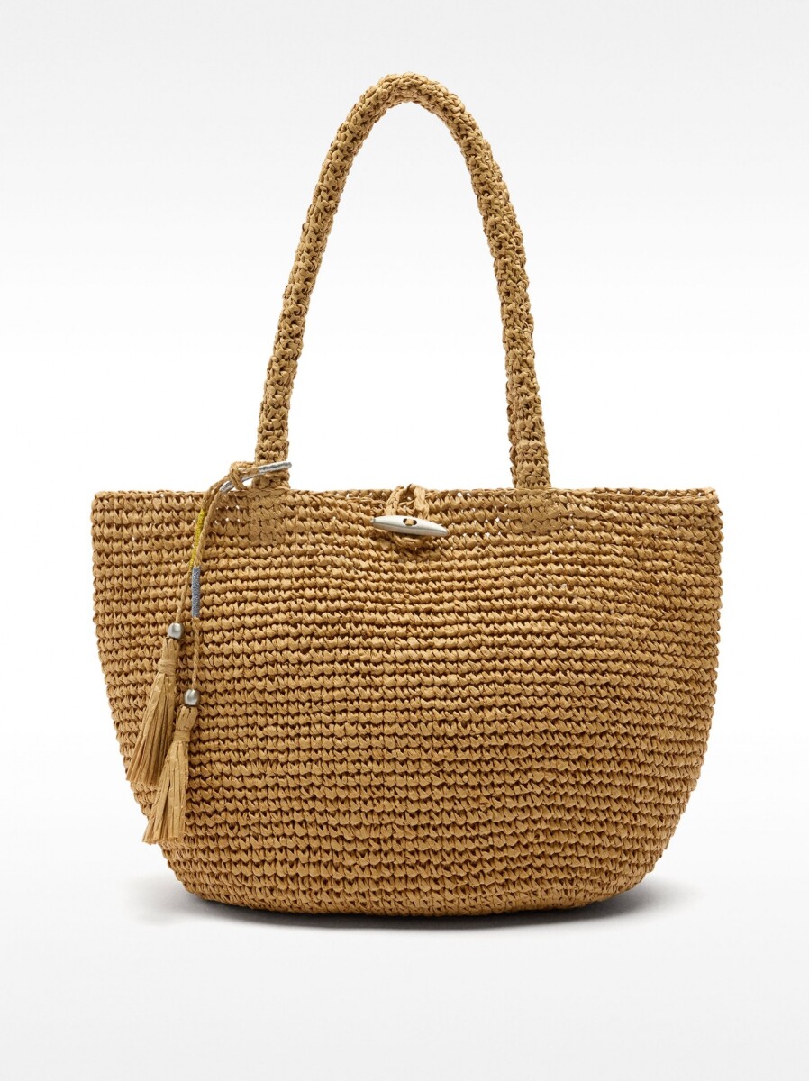 Bolso Tote De Efecto Rafia M - natural 
