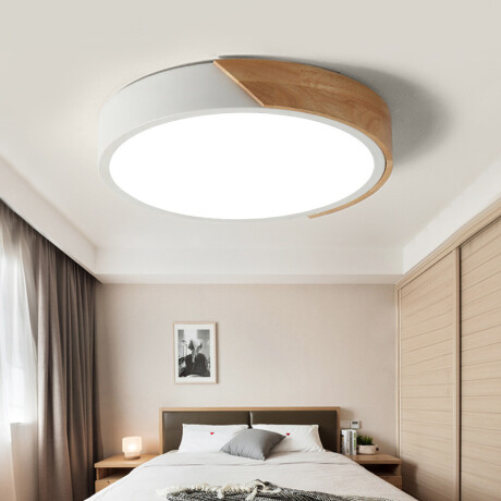 Plafón led de diseño circular en madera y aluminio blanco mate 20w Luz neutra