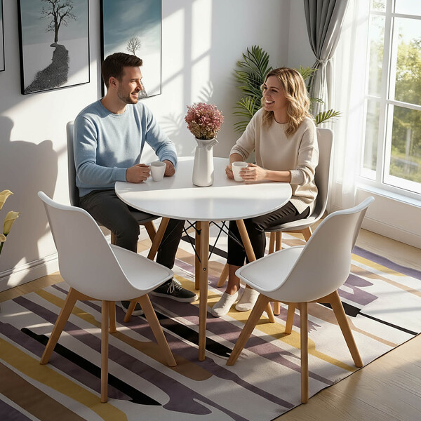 Set de 4 Silla De Comedor Eames Nordica De Madera Nueva Asiento Acolchado Imback Color Blanco Set de 4 Silla De Comedor Eames Nordica De Madera Nueva Asiento Acolchado Imback Color Blanco