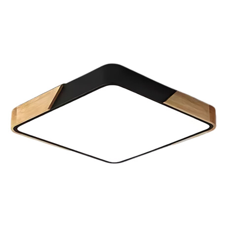 Luminaria Plafon Led Cuadrado 30cm Metal Y Madera Colores Negro