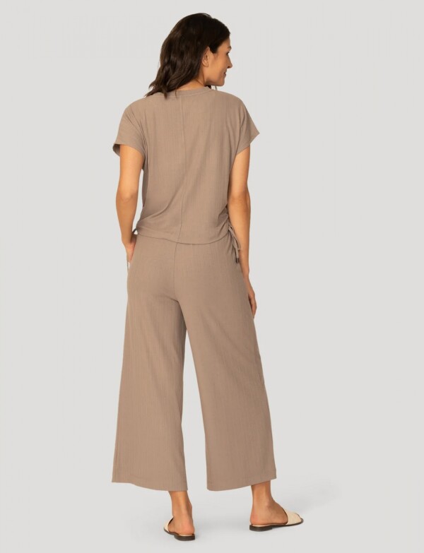 Conjunto Pantalon & Remera En Algodón Acanalado TOSTADO