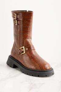 Bota Croco Hebillas Marron