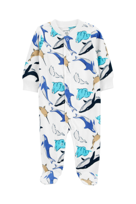 Pijama una pieza de micropolar, con pie, diseño ballenas Sin color