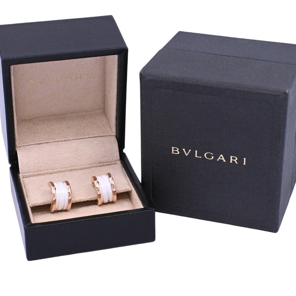 Bulgari Bzero 1 par de caravanas oro 18k rosa y cerámica blanca con estuche original. Bulgari Bzero 1 par de caravanas oro 18k rosa y cerámica blanca con estuche original.