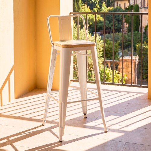 Taburete Con Respaldo Madera - Tolix Blanco