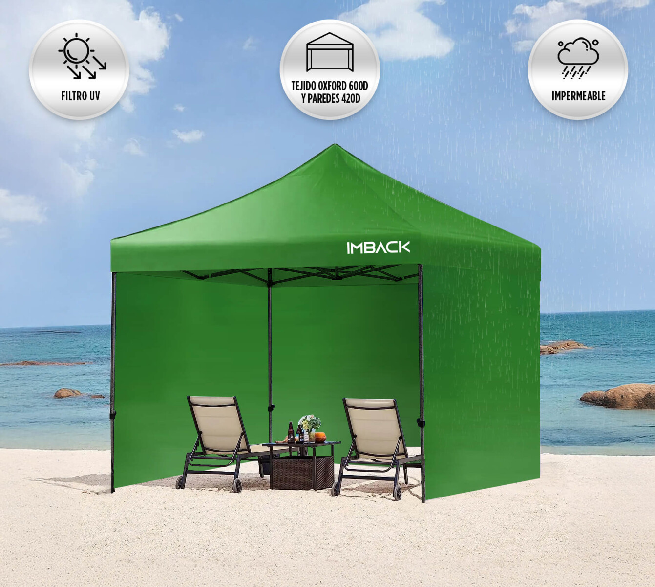 Gazebo Plegable Reforzado 3x3 M Con Paredes Carpa Autoarmable Jardin Playa Patio Toldo Imback Color Verde 