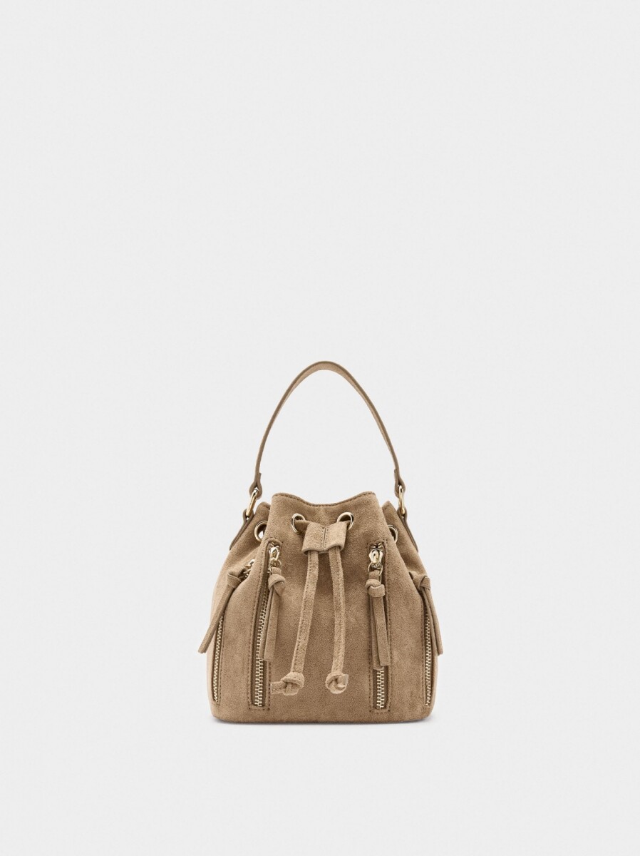 Bolso Bombonera Con Textura Y Cremalleras - taupe 