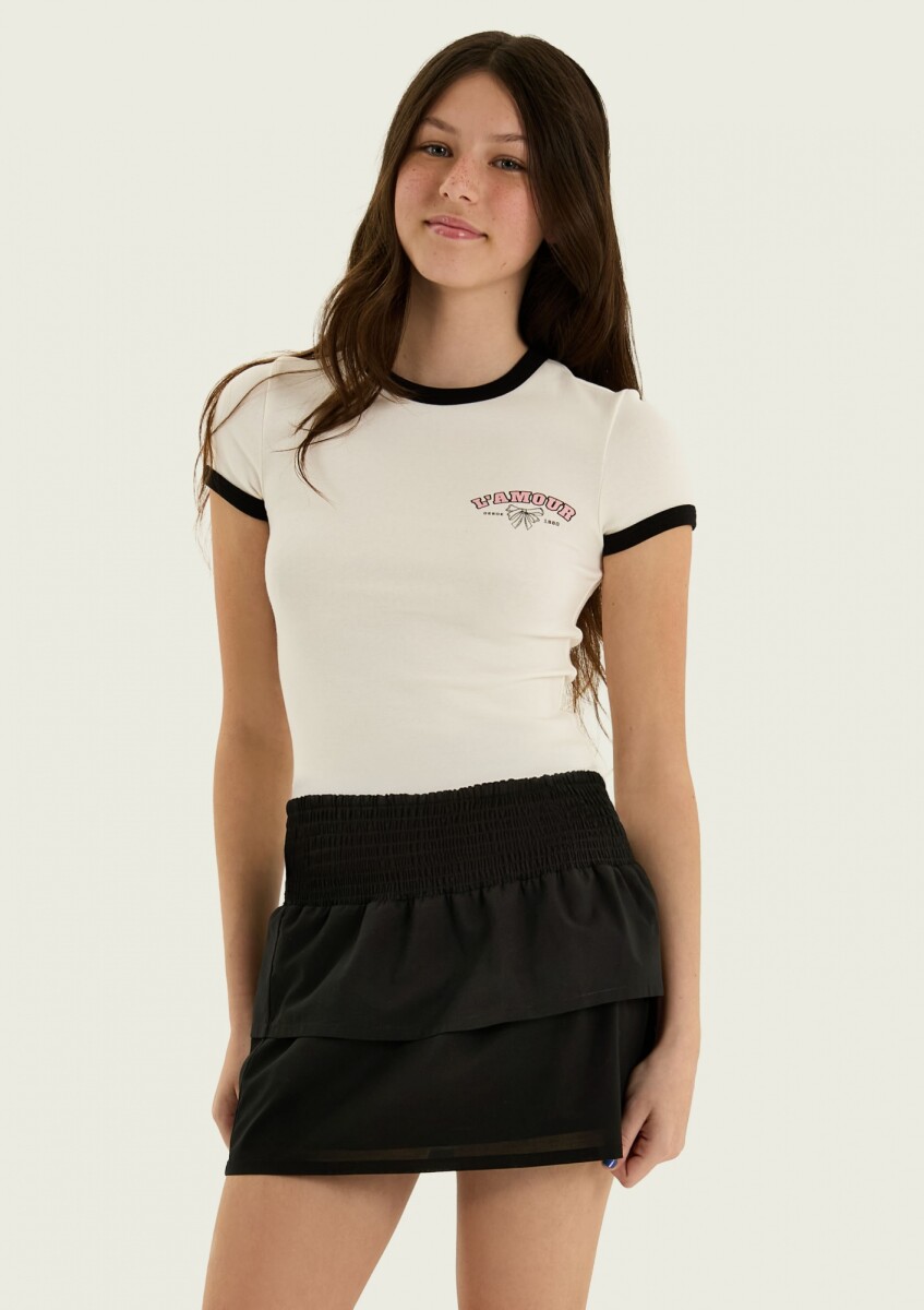 CAMISETA JUVENIL CON ESTAMPADO Y RIBETE EN CONTRASTE - BEIGE 