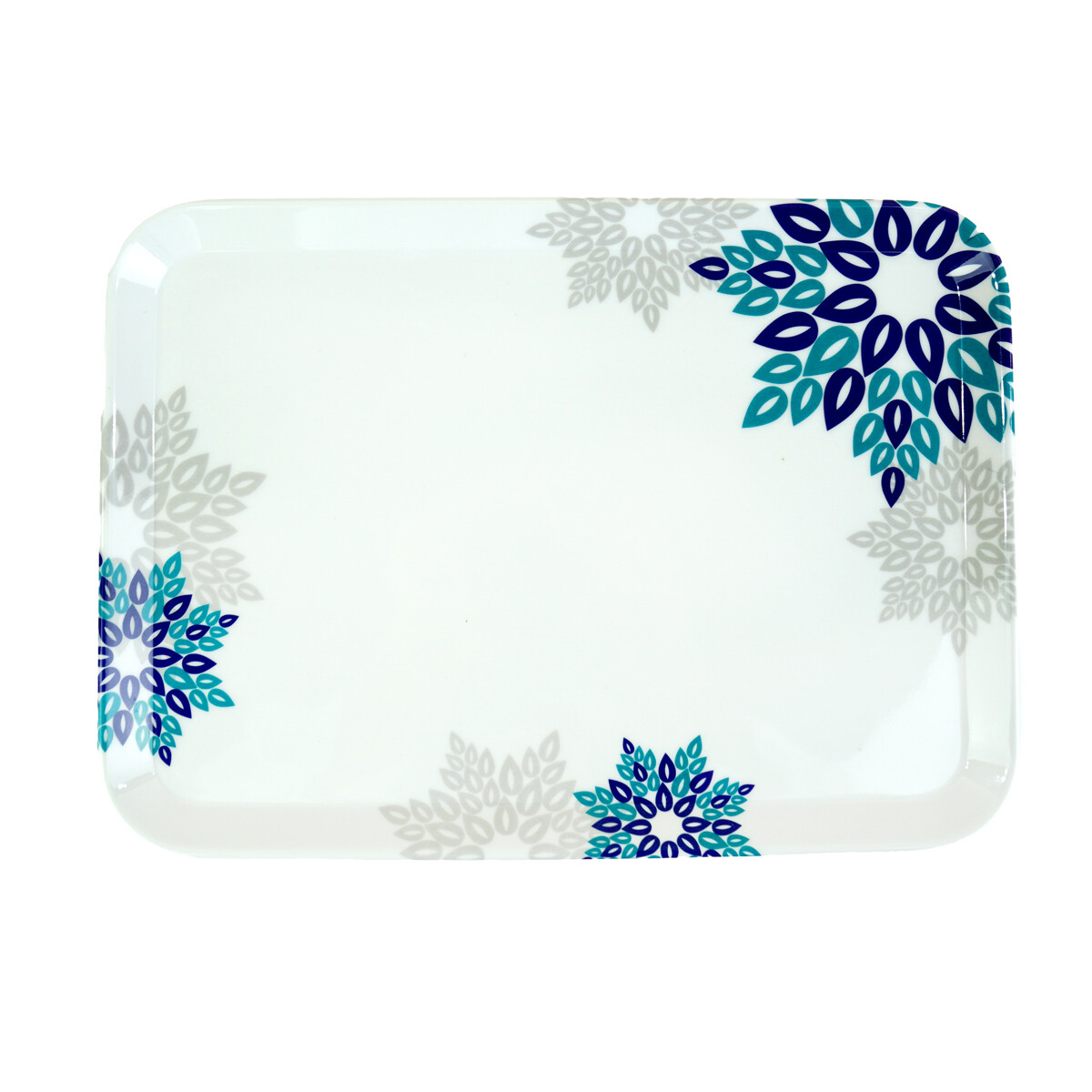 BANDEJA RECTANGULAR MELAMINA LINEA FLORAL AZUL 