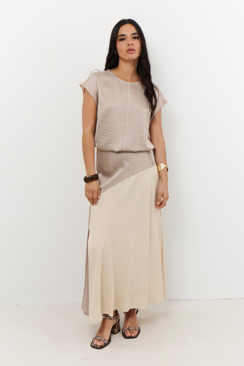 FALDA LINO SATEN BEIGE