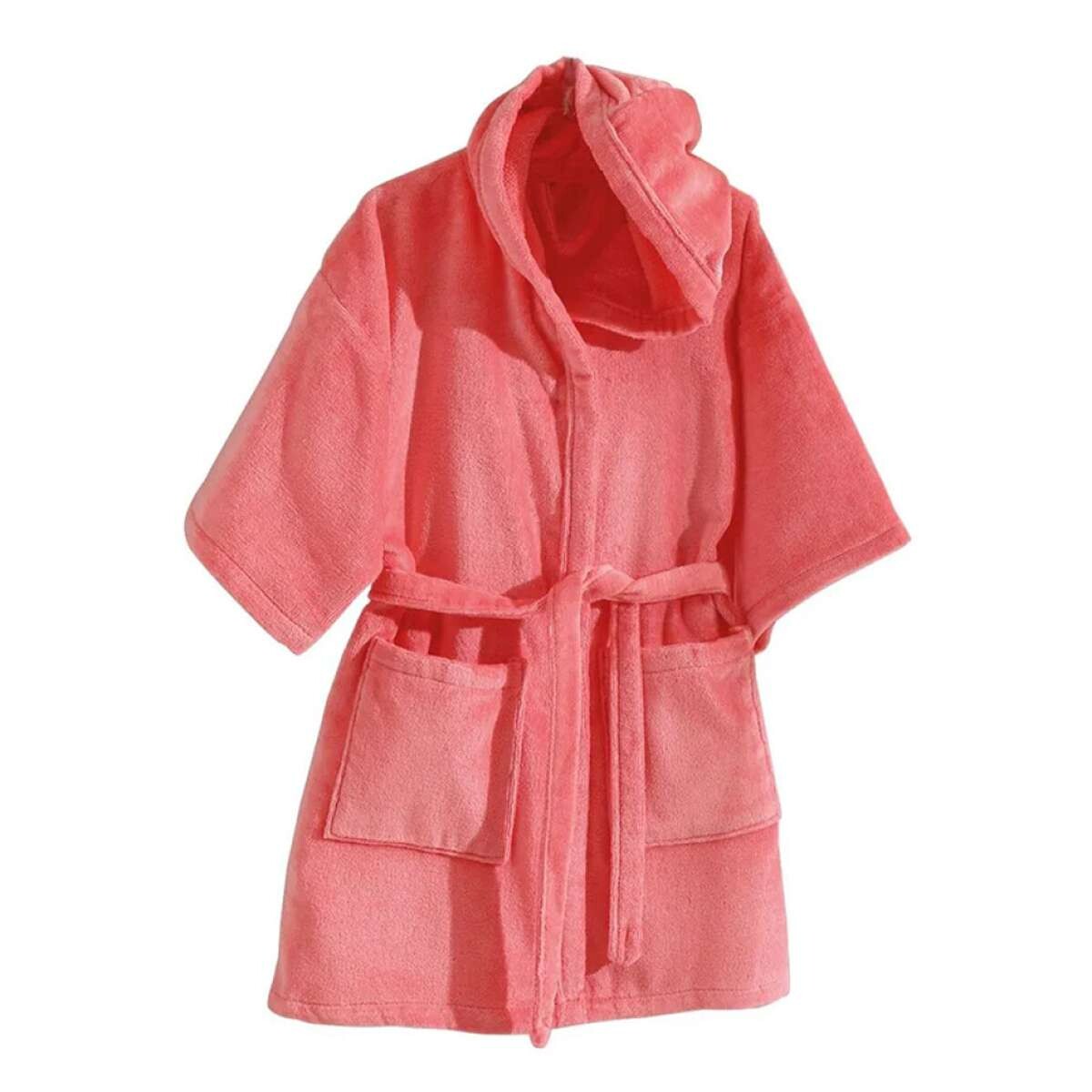 Bata Baño Infantil Con Capucha Velour Dohler 100% Algodón - Salmon 