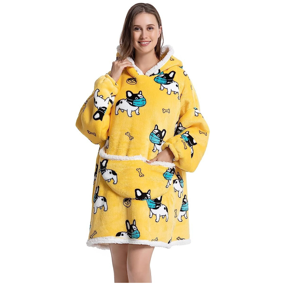 Manta Buzo Canguro Con Capucha Poncho Corderito Invierno - Variante Color Amarillo 