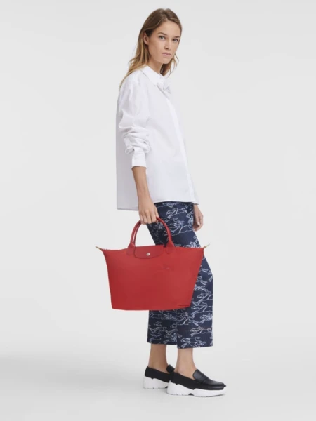 Longchamp -Cartera Longchamp plegable de nylon con cierre y asa corta, Le pliage green M Rojo