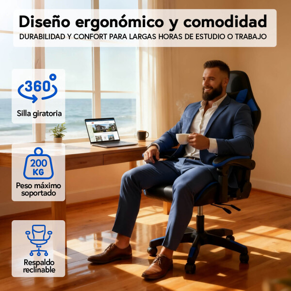 Silla Gamer Ergonomica Escritorio Reclinable Soporta 200kg Imback Negro con Azul Silla Gamer Ergonomica Escritorio Reclinable Soporta 200kg Imback Negro con Azul