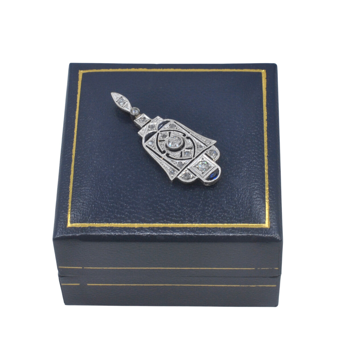 Colgante antiguo en oro 18k , brillantes , diamantes y zafiro sintéticos 