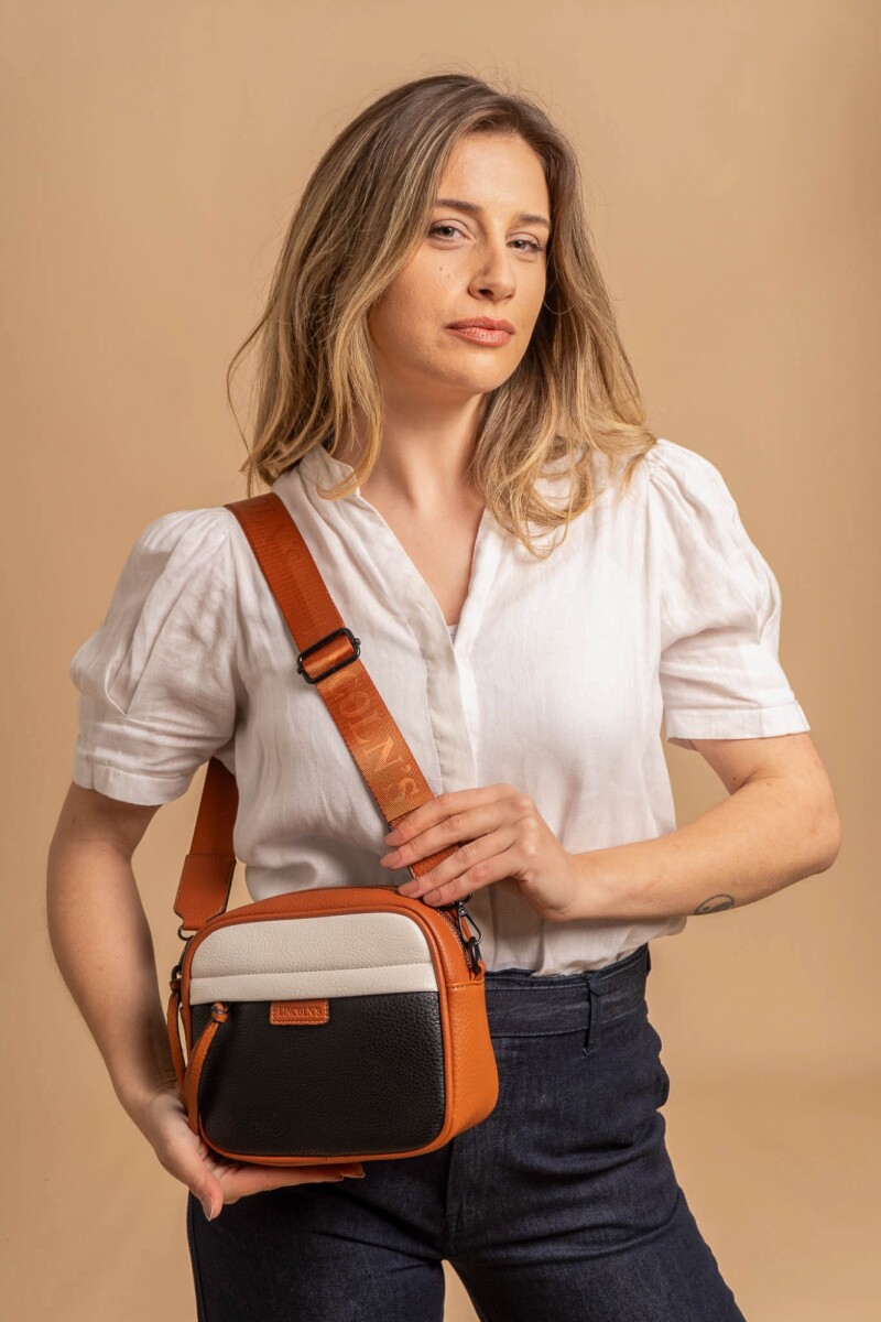 BANDOLERA PALMA - NEGRO BLANCO Y CARAMELO 