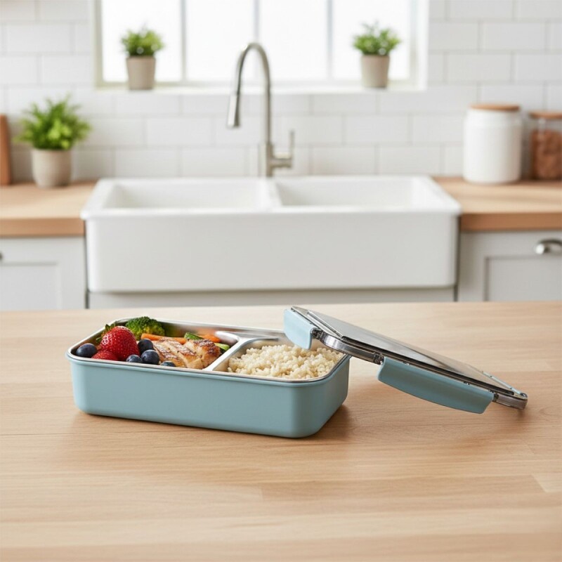 TUPPER INOX/AZUL C/DIVISIONES 20.5X15X7CM Unica