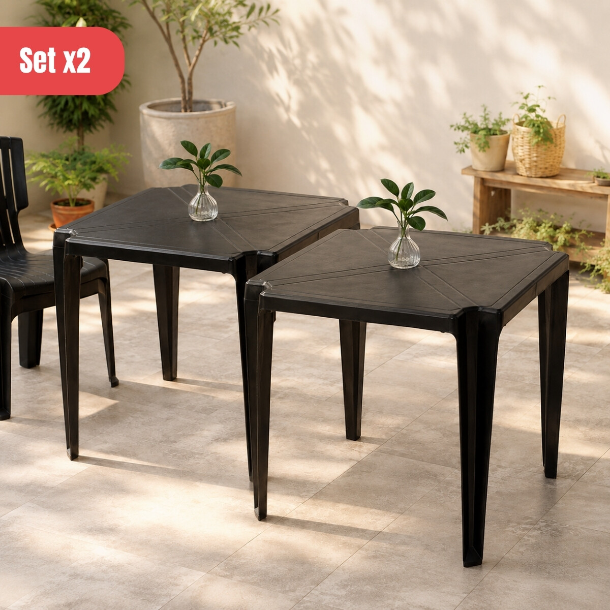Set x2 Mesa cuadrada 70 x 70 cm - NEGRO 
