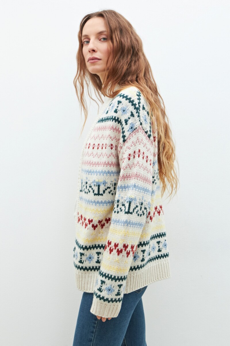 Ruana jacquard multicolor beige
