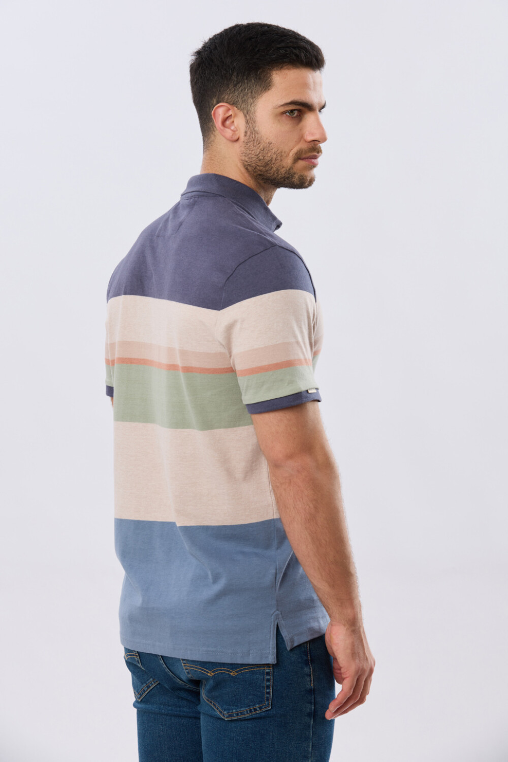 REMERA POLO RAYADA JERSEY Azul