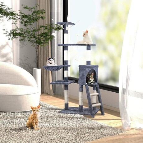 Rascador Torre 5 Niveles en Felpa y Sisal para Gato Gris
