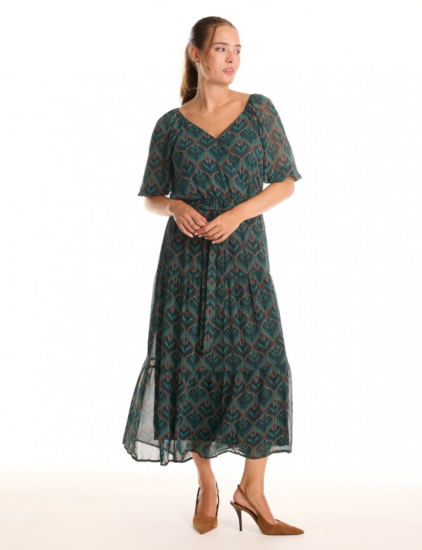 Vestido Gasa & Volados VERDE/MULTI