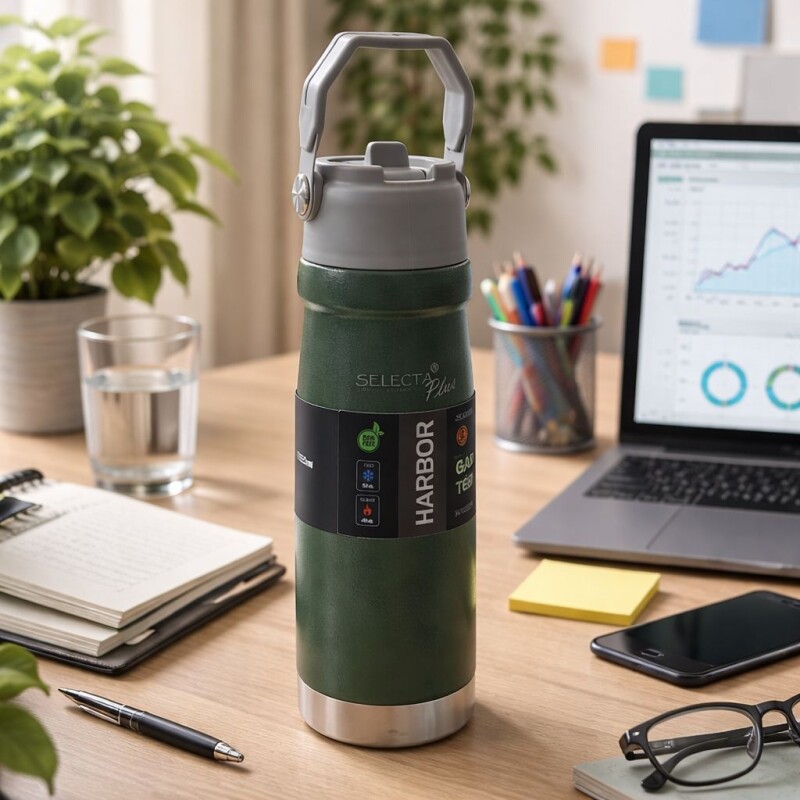 Botella Térmica de Acero Inoxidable 650 ml con Asa – Doble Pared Mantiene Frío y Calor Verde