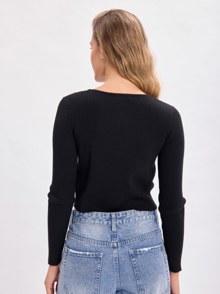 Buzo punto rib botones Negro