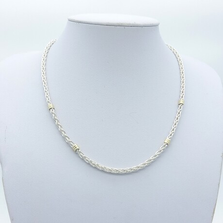 Gargantilla espiga de plata 925 y double en oro 18 ktes, 50 cm.. Gargantilla espiga de plata 925 y double en oro 18 ktes, 50 cm..
