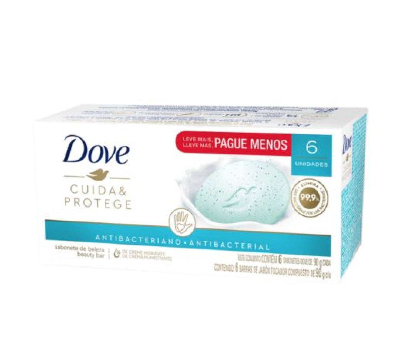Dove Jabón en Barra Antibacterial 90gr 6 Unidades – Limpieza y Protección Diaria