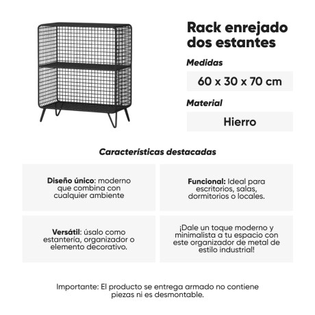 Rack enrejado dos estantes rectangular Negro