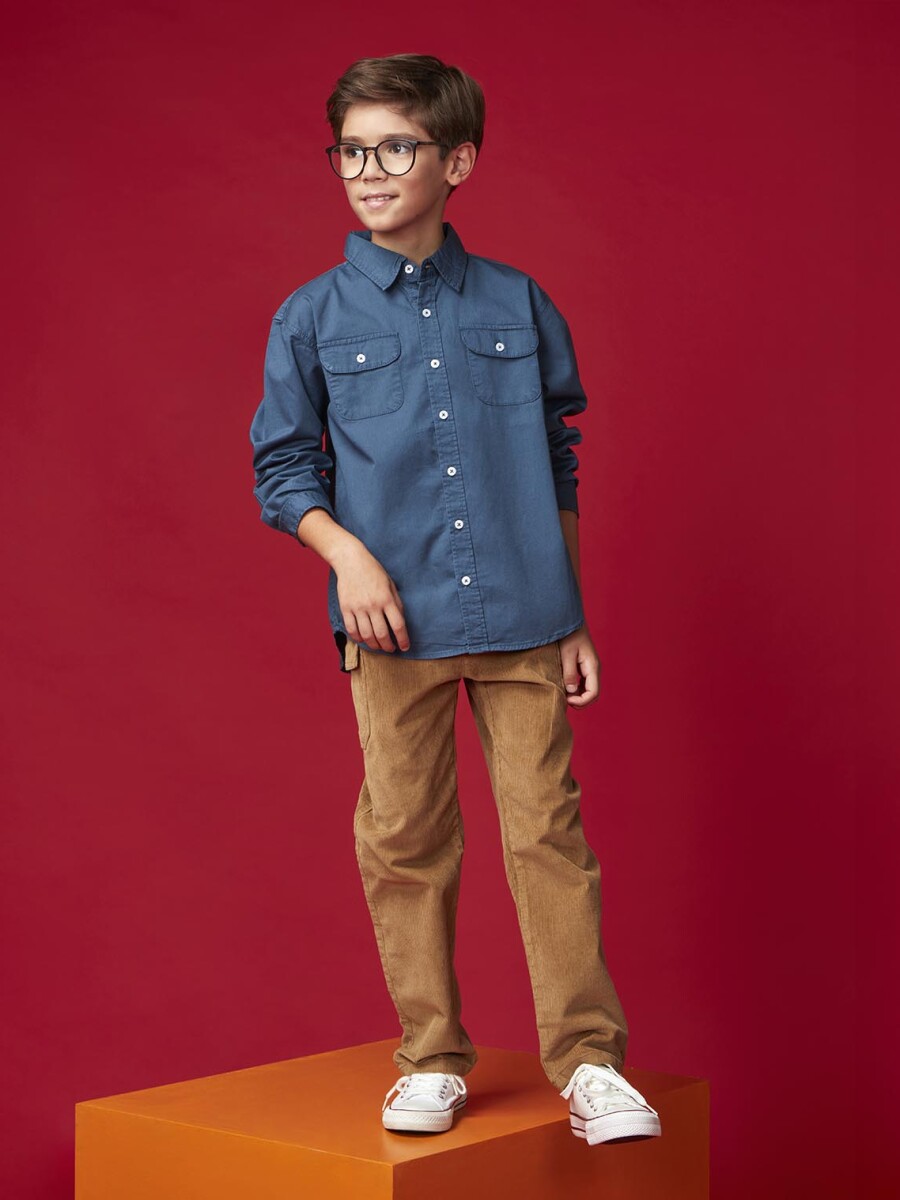 Camisa Con Bolsillos Azul Medio Oscuro