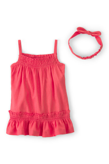 Vestido solera y vincha de lino, color coral Vestido solera y vincha de lino, color coral