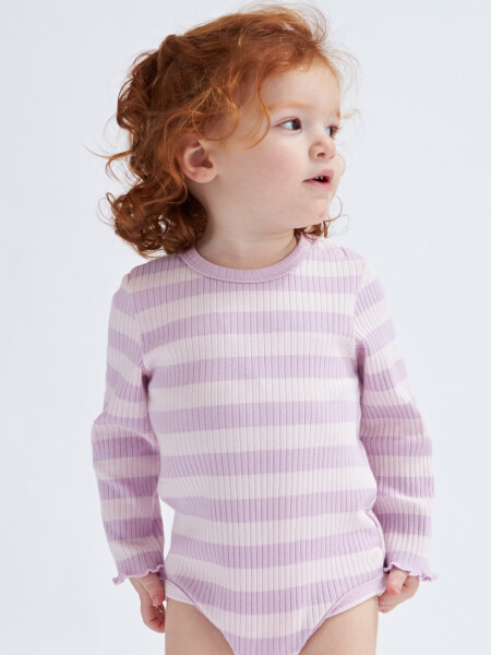 Body manga larga rib estampado Rayas- Lila