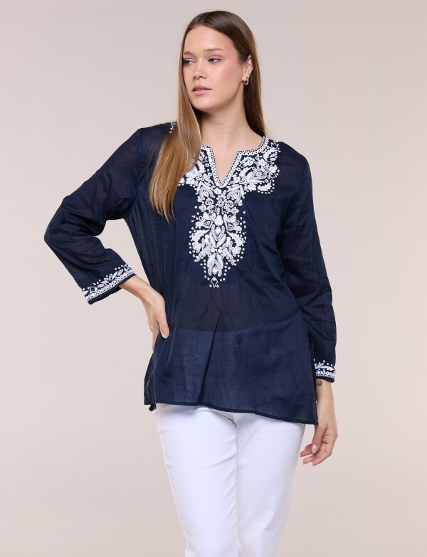 Blusa Boho Bordada AZUL