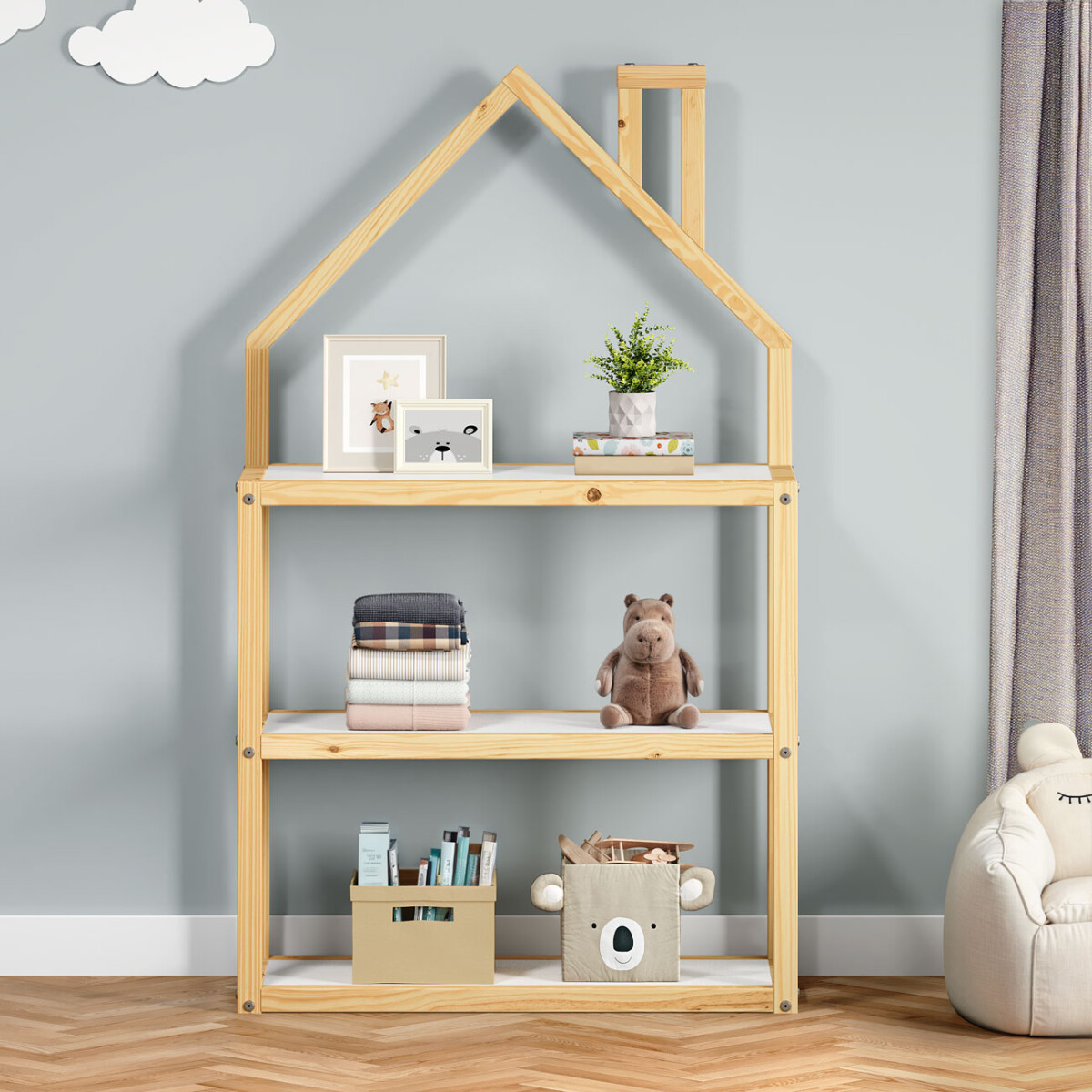 ESTANTERIA BILBIOTECA MADERA MACIZA DORMITORIO - Madera / blanco 