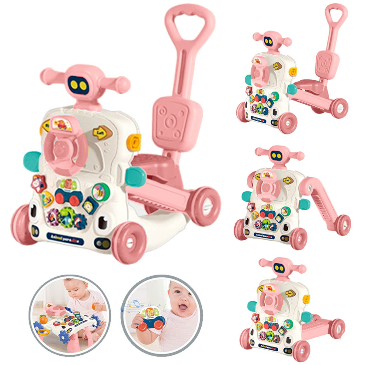 Andador Caminador Bebé Musical Buggy con Guía 6 En1 - Rosa 