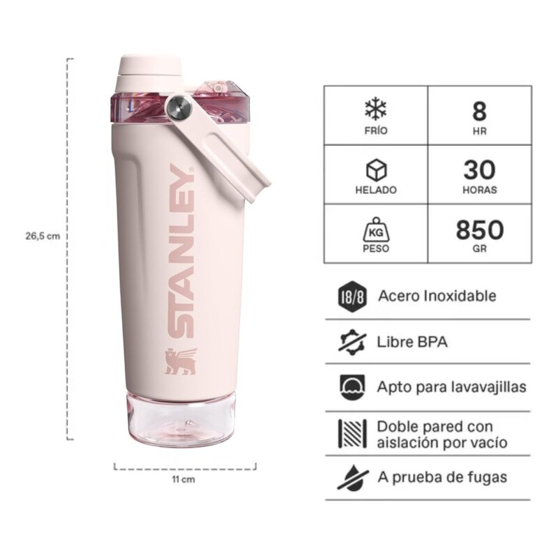 Vaso térmico Stanley Vitalize Shaker 590 ml para batidos de proteínas Rosa Quartz