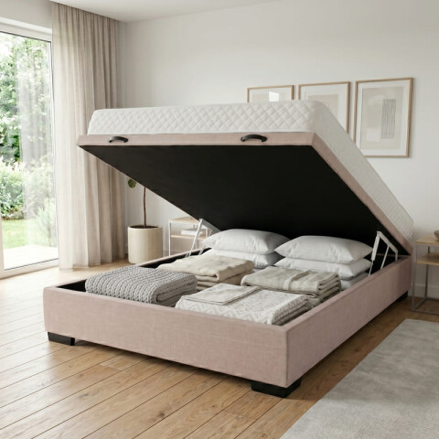 Base para Sommier Colchón Baul 2 Plazas - 138 x 188 x 35 cm - Estructura Madera Maciza - Beige Base para Sommier Colchón Baul 2 Plazas - 138 x 188 x 35 cm - Estructura Madera Maciza - Beige