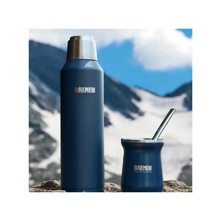 Termo Bremen 1 L Acero Inoxidable con Pico Cebador 360° Azul Termo Bremen 1 L Acero Inoxidable con Pico Cebador 360° Azul