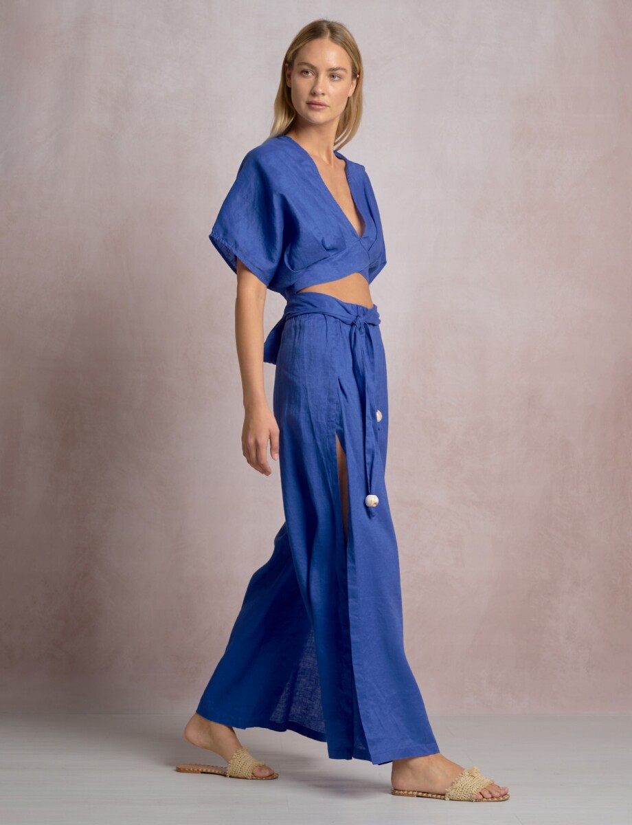 Blusa Lino Manga Kimono - Royal 