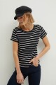 Remera rayada escote U negro
