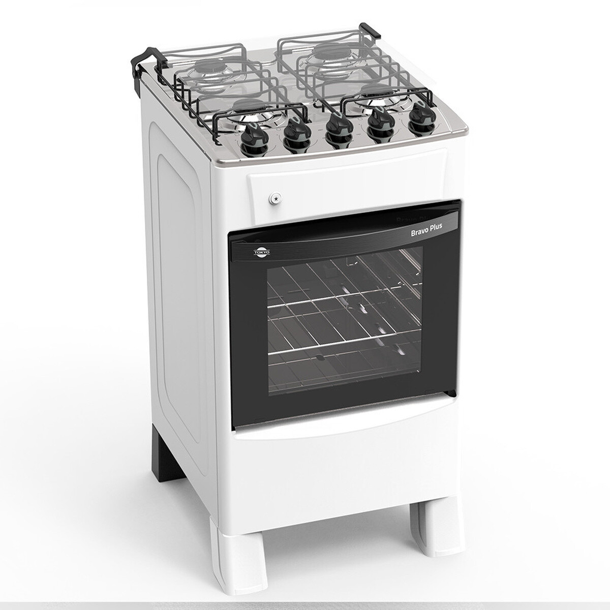 COCINA A GAS TOKYO BRAVO PLUS 4H C/ENC BLANCA MESA INOX - Unica 
