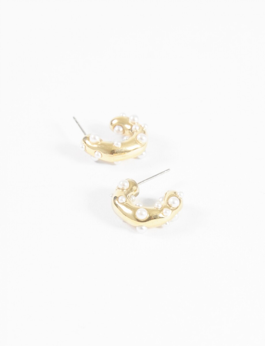 Aros acero irregular con perlas - dorado 