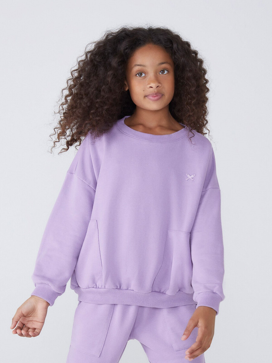 BUZO BÁSICO DE NIÑA EN ALGODÓN CON FELPA - VIOLETA 