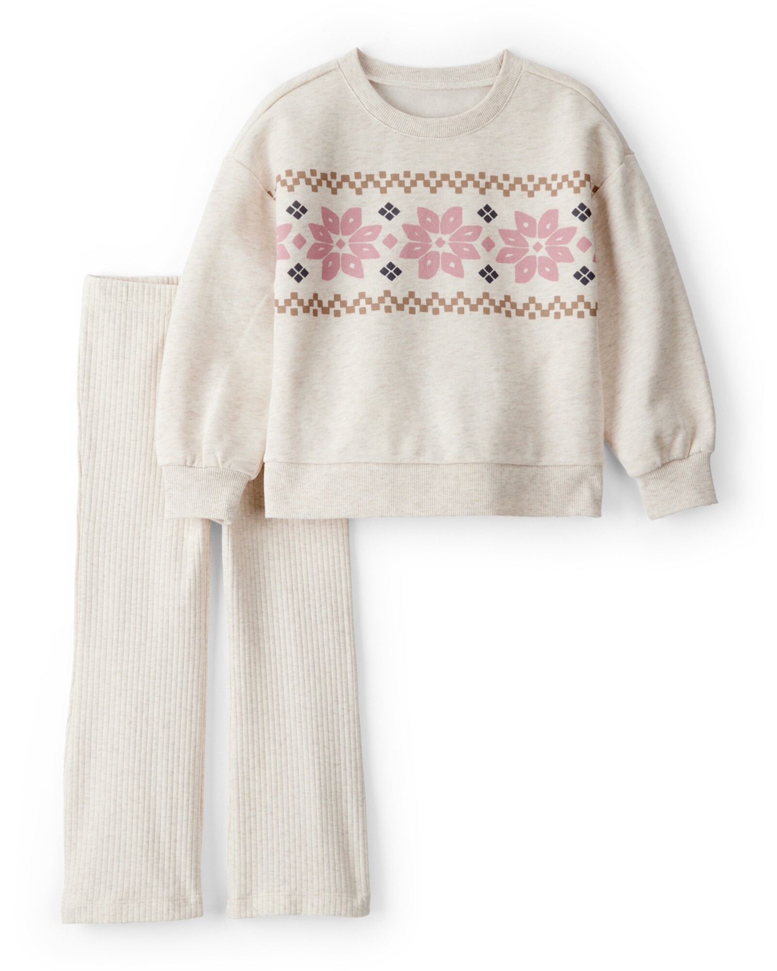 Set dos piezas de algodón, pantalón acanalado y buzo, crema Sin color